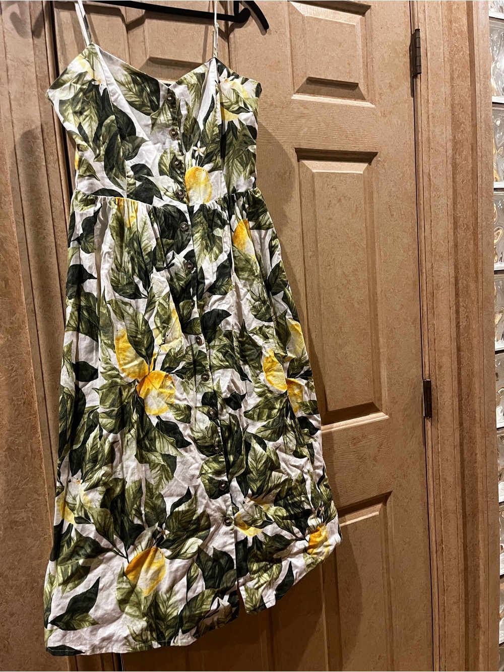 H&M Linen Blend Lemon Print Midi Dress